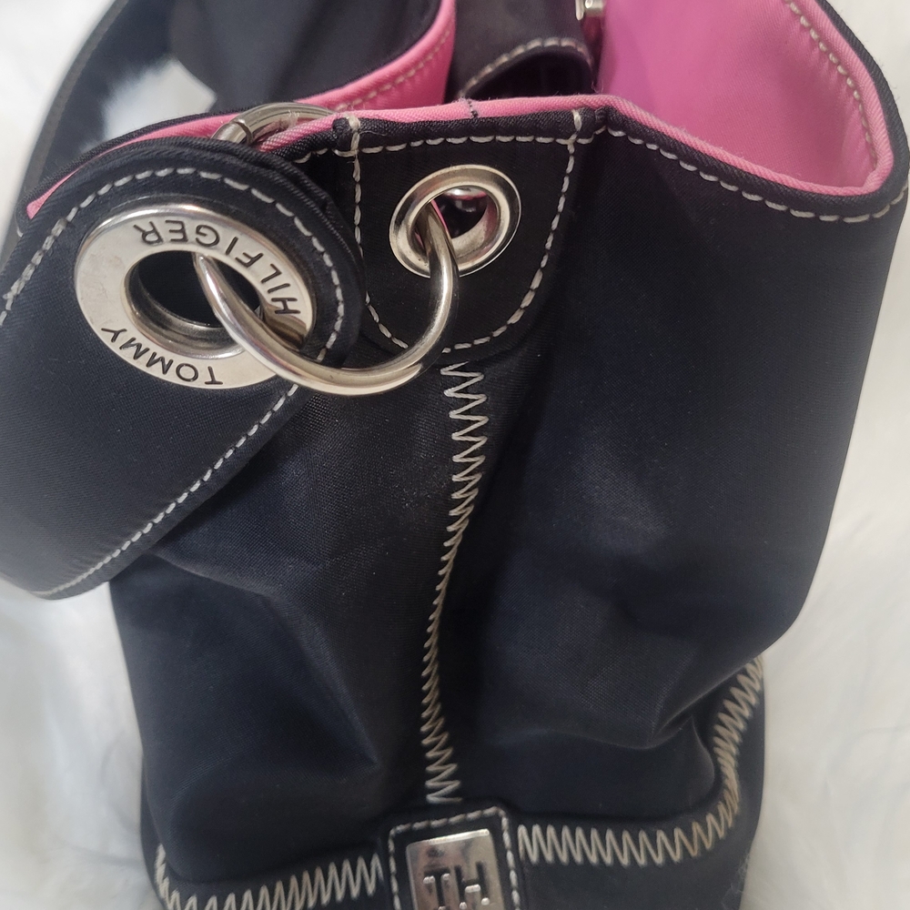 VINTAGE Tommy Hilfiger Black Tote with Pink Lining